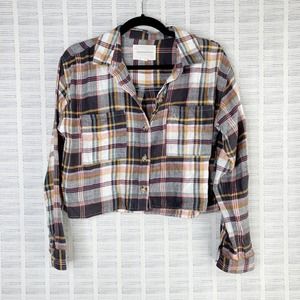 Aeropostale Pink & Orange Plaid Cropped Button Up
